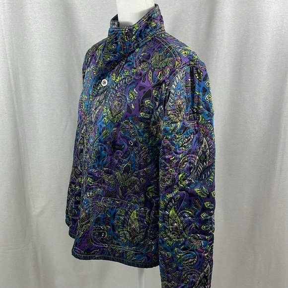 Chicos Reversible Quilted Denim Paisley Button Jacket Womens Size 2 Country Boho - Picture 8 of 13